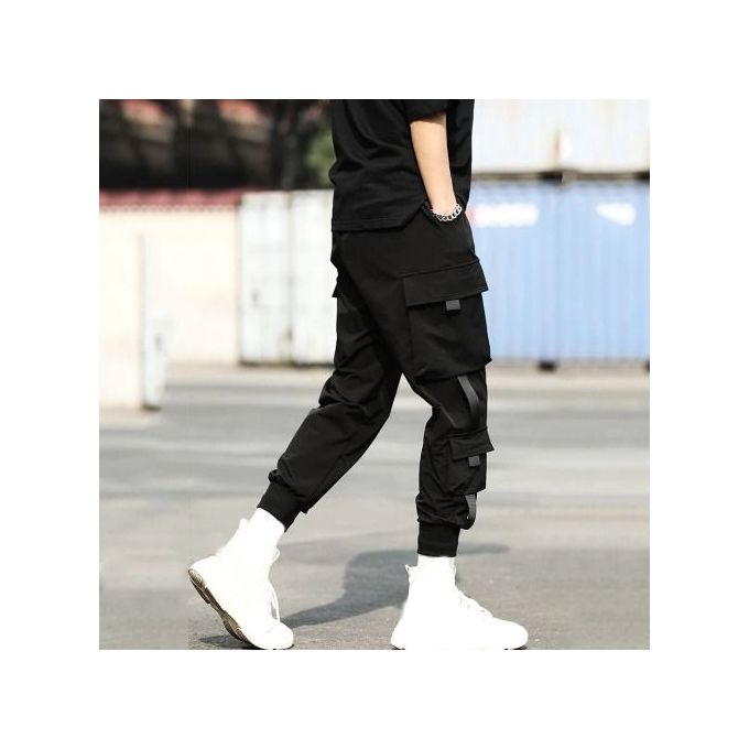 Fashion Dripping Black Cargo Combat Pant Joggers