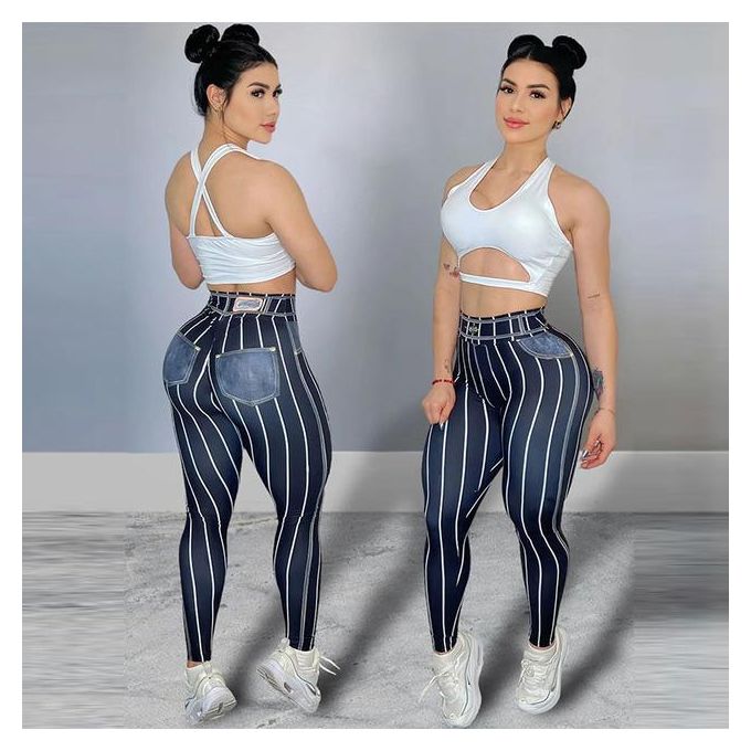 Generic Women Soft Workout Tights Line Printed Leggings Fitness Outfits  Yoga Pants High Waisted Gym Wear