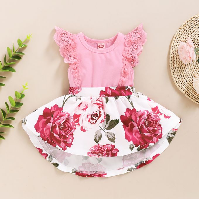 Fashion Baby Girls Rose Print Pink Sleeveless Bodysuit Sundress | Jumia ...