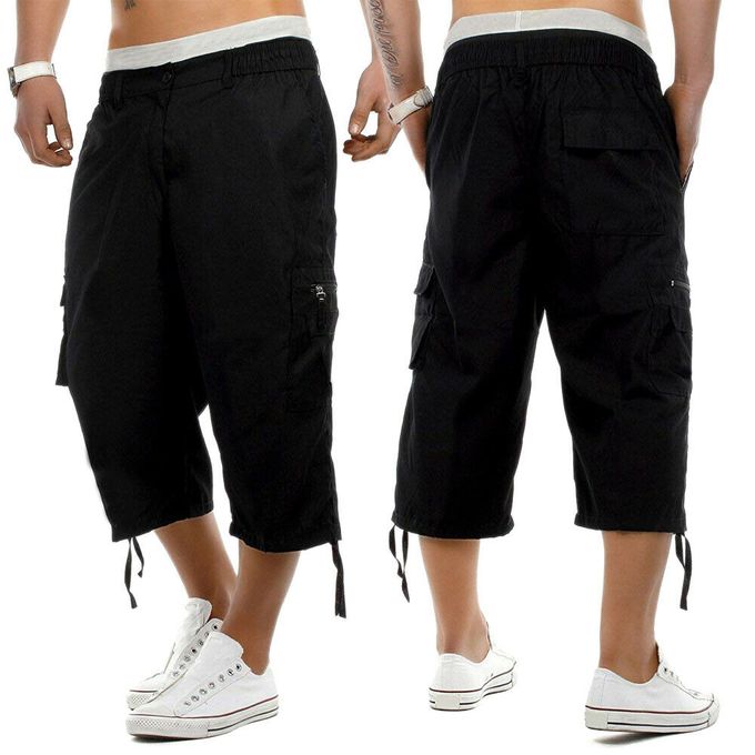 Cheap Men Casual Beach Holiday Three Quarter Length Pants Side Pockets  Cargo Style Sports Short Trousers | Joom