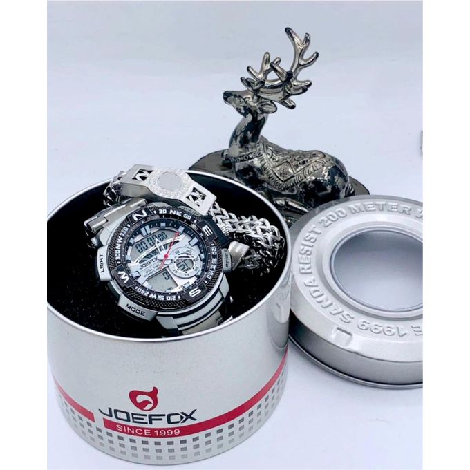 Joefox Original Quality Digital Analog Joefox Silver Wristwatch
