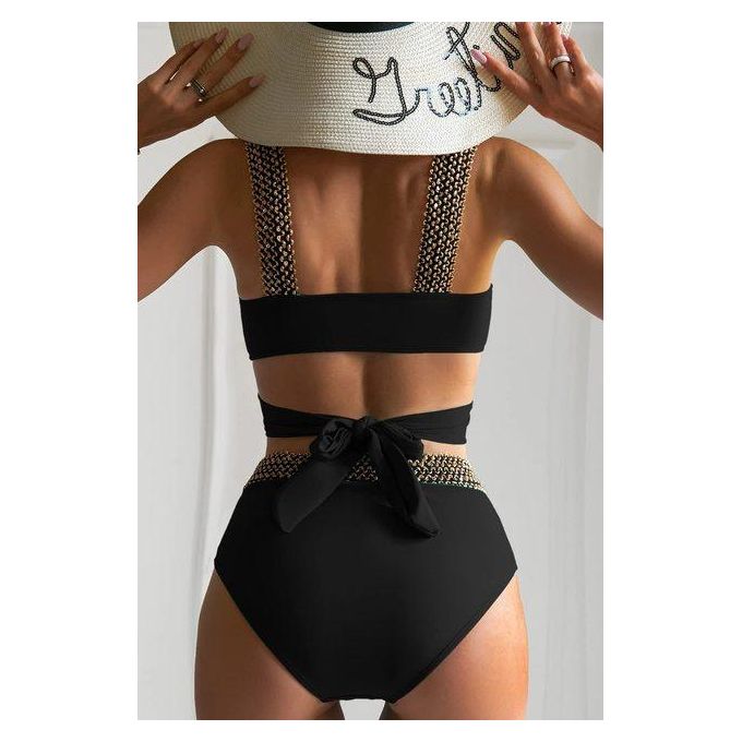 Generic 2023 New Women Two Piece Cross Wrap Bathing Suit Tie Back High  Waist Tummy Control Swimsuit Curvy Bikini Set Swimwear Biquini