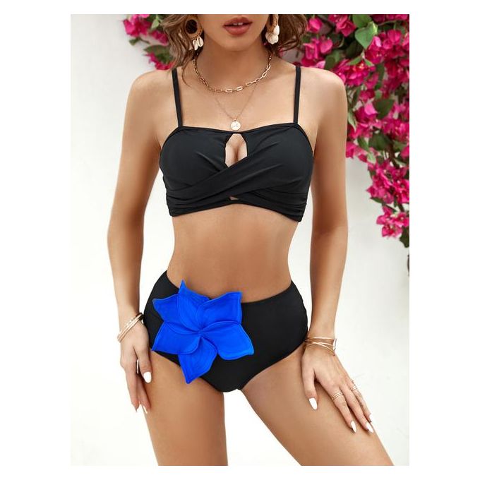 Generic 2023 New Women Two Piece Cross Wrap Bathing Suit Tie Back High  Waist Tummy Control Swimsuit Curvy Bikini Set Swimwear Biquini