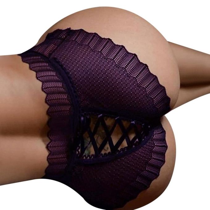 Fashion (Purple)Sexy Panties Women High Waist Lace Thongs And G