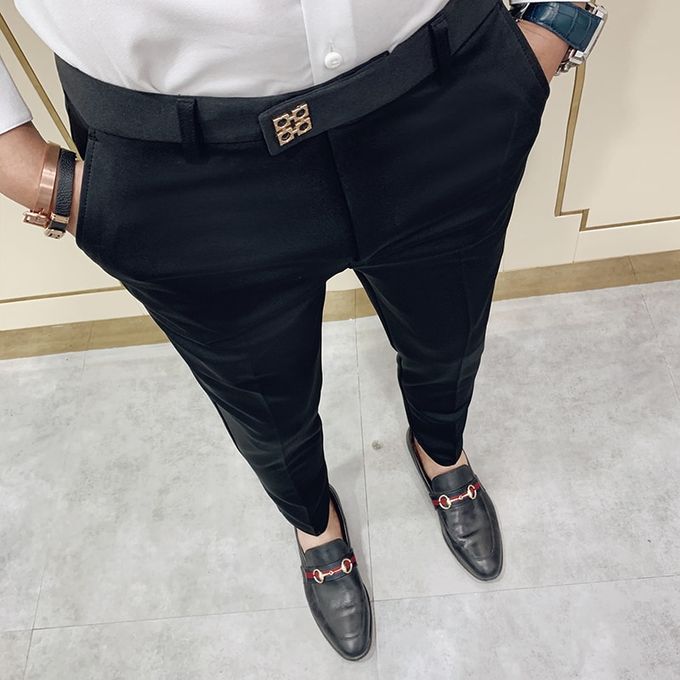 Black slim fit Formal pants office new, Men's Fashion, Bottoms, Trousers on  Carousell