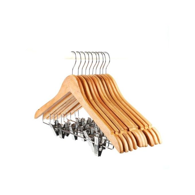 product_image_name-Generic-Set Of 10 Solid Wooden Suit Hanger With Clip - Brown-1