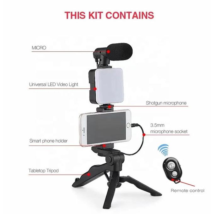 Generic New Vlogging Video Kit for IOS and Android with Phone Tripod Phone  Holder LED Light and Shotgun Microphone