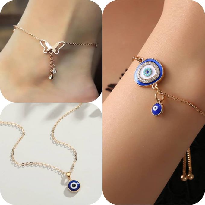 Fashion 3 In 1 Blue Eye Gold Necklace 