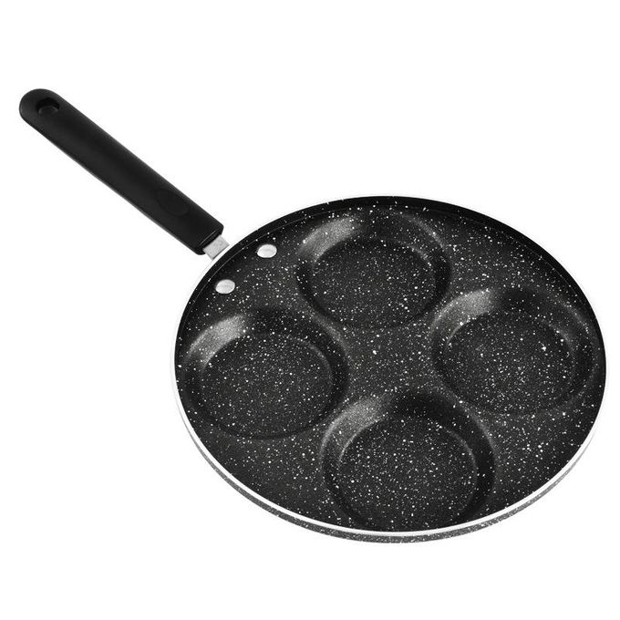 2/4 Hole Frying Pot Thickened Omelet Pan Black Non-stick Egg Steak Ham  Pancake Wooden Handle Kitchen Cooking Breakfast Maker