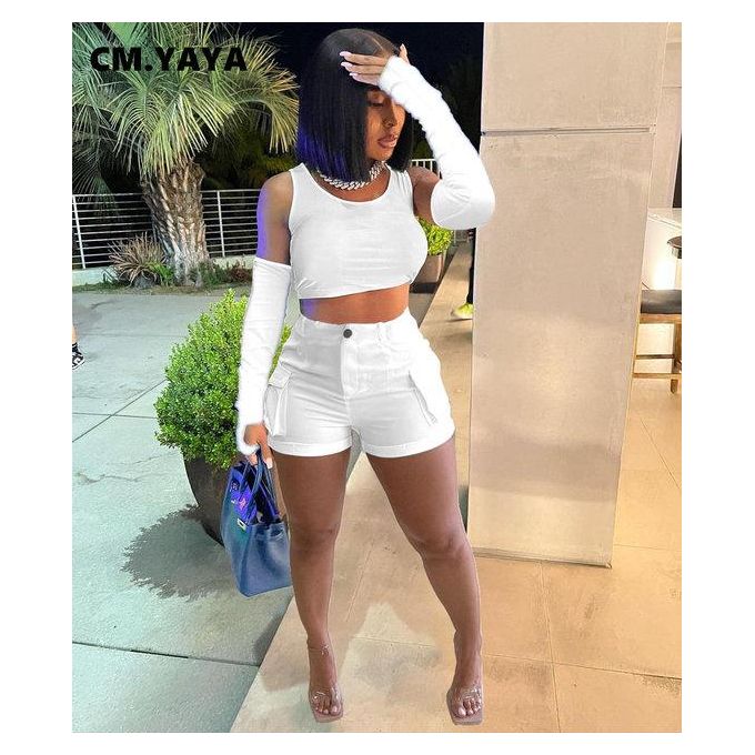 Generic Cm.yaya Women's Set Tank With Sleeved And Pocket Side Cargo Shorts  Suit 2023 Safari Two 2 Piece Set Outfit Tracksuit