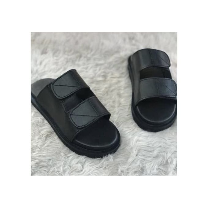 product_image_name-Fashion-All Black Covered Slip-on Pam Slippers- With Centre-1