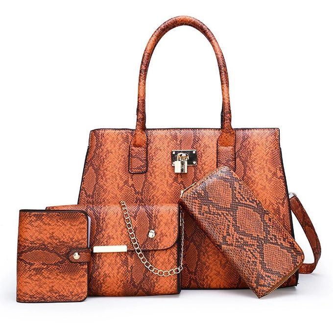 product_image_name-Fashion-4pcs New Purse Ladies Women Leather Handbag - Brown-1