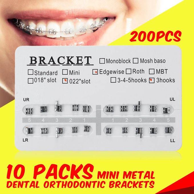 10 Pack Dental Orthodontic Metal Bracket Braces Mini Roth 022 Slot 3 Hook  200Pcs 