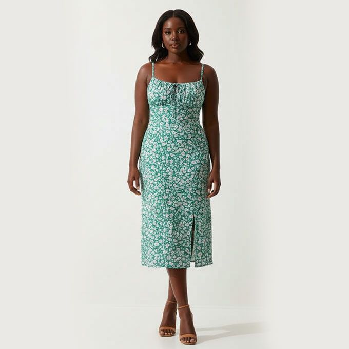 forest green midi dress Fire Of Stars Halterneck HW485 Strapless Pearls beaded SIZE:US 16 model_kirsa