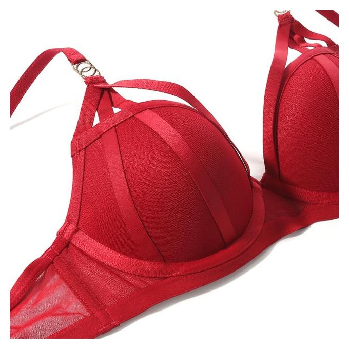 Fashion Red Leather Bra And Panties Set Female Sexy Lingerie Thick Cup  Underwire Push Up Bras Women Underwear Sets Black B C D Q0705