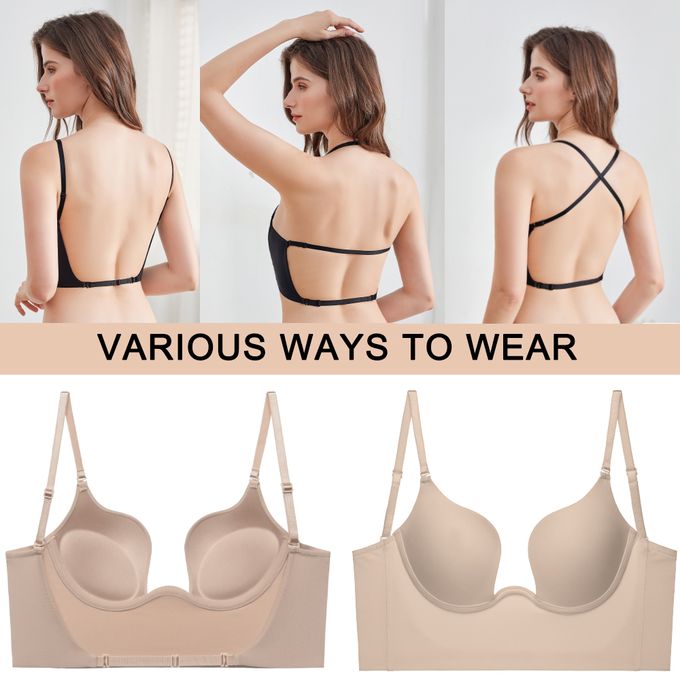 Fashion Women Sexy Push Up Bra Backless Low Cut Plunge Brassiere