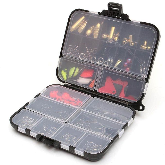 128Pcs Fishing Lures Hooks Baits Black Tackle Box Full Storage Case Tool Set