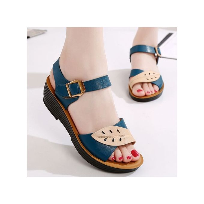 product_image_name-Fashion-Women Shoes Comfortable Buckle Wedges Sandals -Blue-1