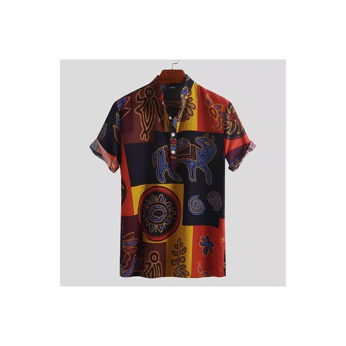 Fashion Men Vintage Short Sleeve Stand 