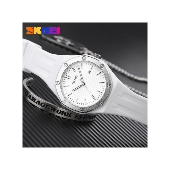 SKMEI Orologio Digitale Uomo Bianco - Display Extra Large, Retroilluminazione Verde, Sveglia Cronometro, Cinturino In Silicone, Stile Retrò - 5