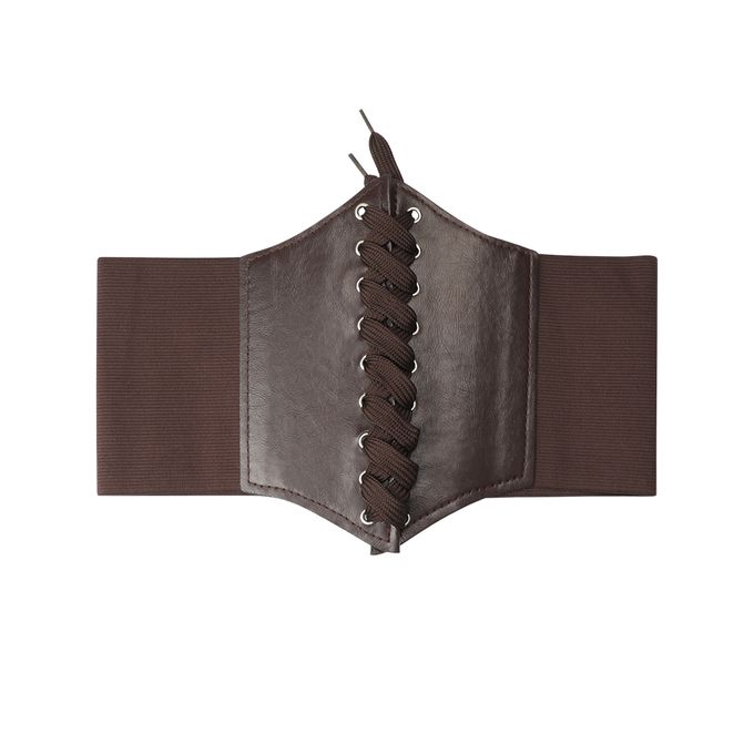 (Brown)Women Corset Belt Gothic Fashion PU Leather Female Lace-up Corset  Belts Slimming Waist XXM