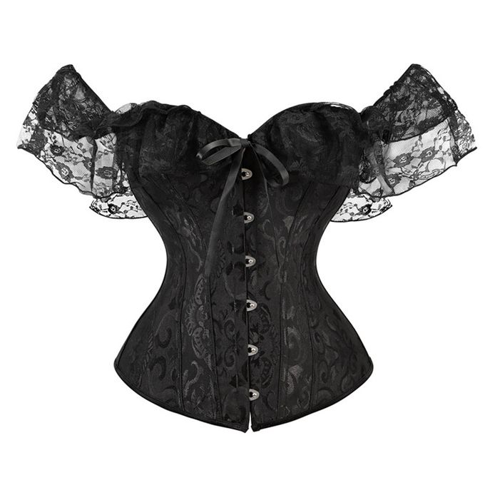 Women Fashion Corset Tops Satin Short Sleeve With Thong Lace Up Retro Court  Style Boned Bustier Undergarments, Black, Small : : Clothing,  Shoes & Accessories