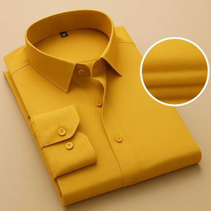 Fashion Men's Quality Office Plain Slim Fit Long Sleeve Gold Shirt | Jumia  Nigeria