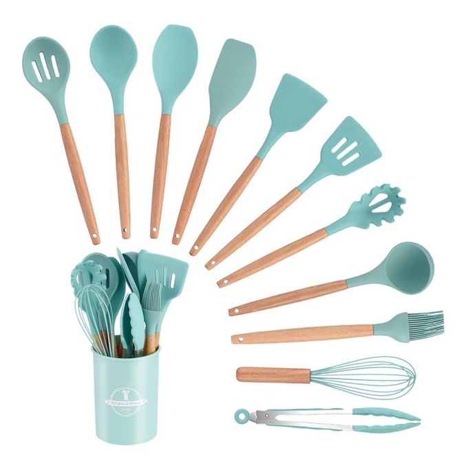 Silicone Kitchenware Cooking Utensils Set Non-stick Cookware Spatula Shovel  Egg Beaters Wooden Handle Kitchen Cooking Tool Set