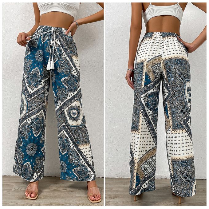 Uaang Loose Pants For Women Ladies Vintage High Waist Ethnic Printing  Trousers Casual Long Pants Boho Pockets …