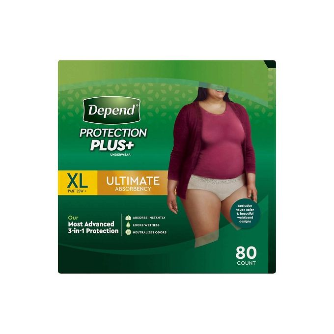 Depend Protection Plus Underwear For Women, XL (80 Count)