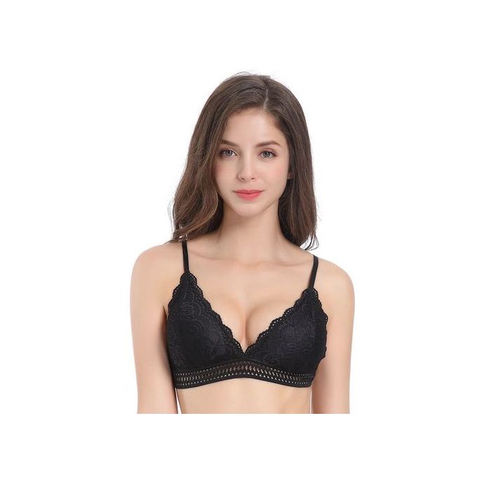 Women Bralette French Style Lace Bra Triangle Cup Lingerie Deep V