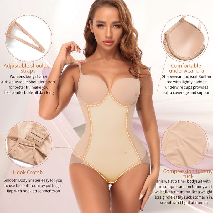 Backless Bodysuit With Underwire Cup Hip Shaper Padding Underwear