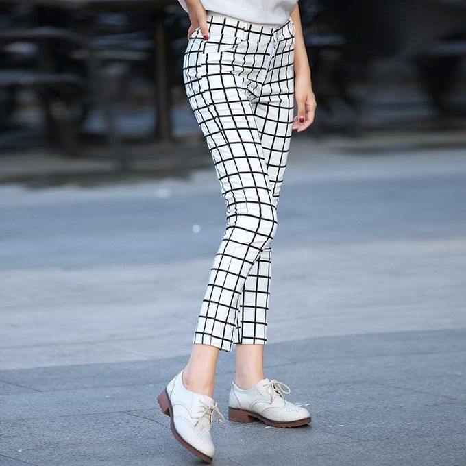 Plaid Print High Waist Wide Leg Pants Casual Loose Pants - Temu