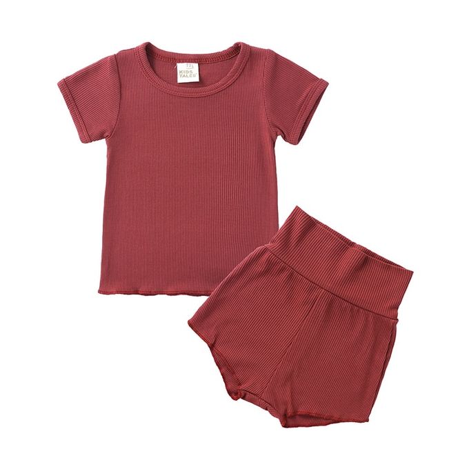 product_image_name-Generic-2 Pcs Unisex Casual Outfits Homewear Baby Brick Red_2T-1