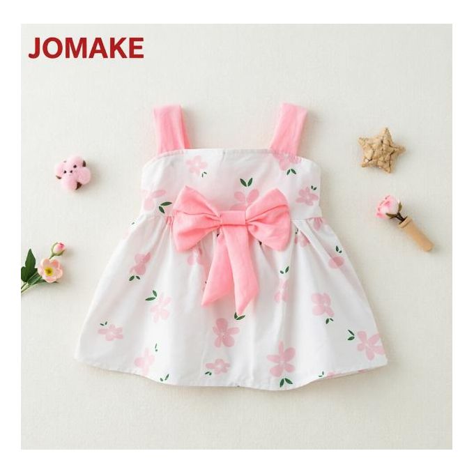 6M-4-year-old girl's printed dress, pink flowers, strapless