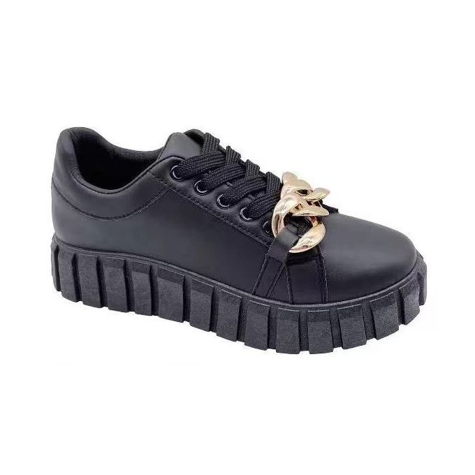 product_image_name-Fashion-Ladies Fashion Quality Sneakers Leather Black-1