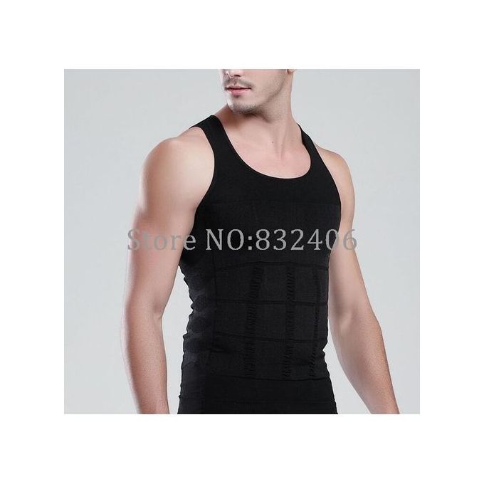 Fashion Mens Compression Shapewear Tshirt Body Shaper Chest Binder Shirt  Slimming Waist Tummy Trimmer Body Top(#Black)