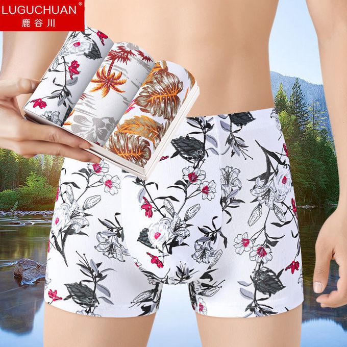 4PCS Men Breathable Boxer Panties Loose Cotton Antibacterial Underwear Set  Man Loose Underpants Boxer Shorts 4PCS A L 40-50KG