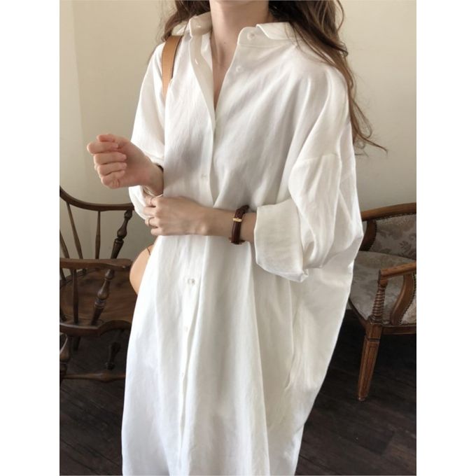 Ladies Casual Loose White Long Sleeve Sexy Shirt Dress in Lekki