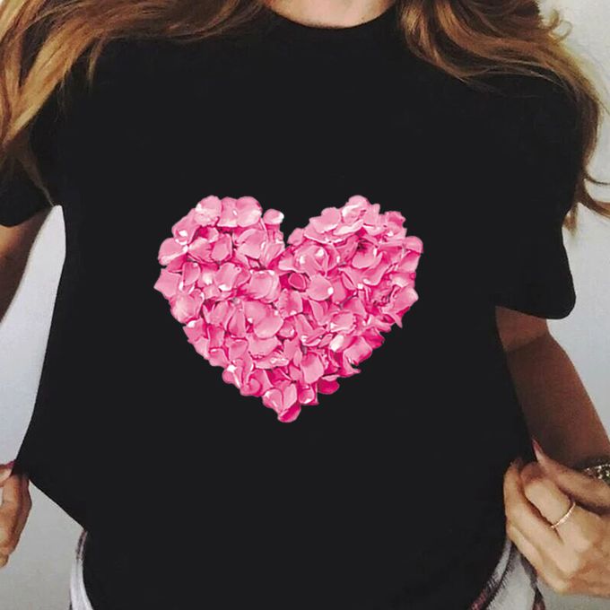 T-shirt Pink Petals Heart Shape Design 