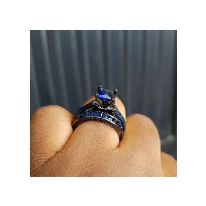 Fashion Black Blue Jewel Zirconia Brass Wedding Ring For Women