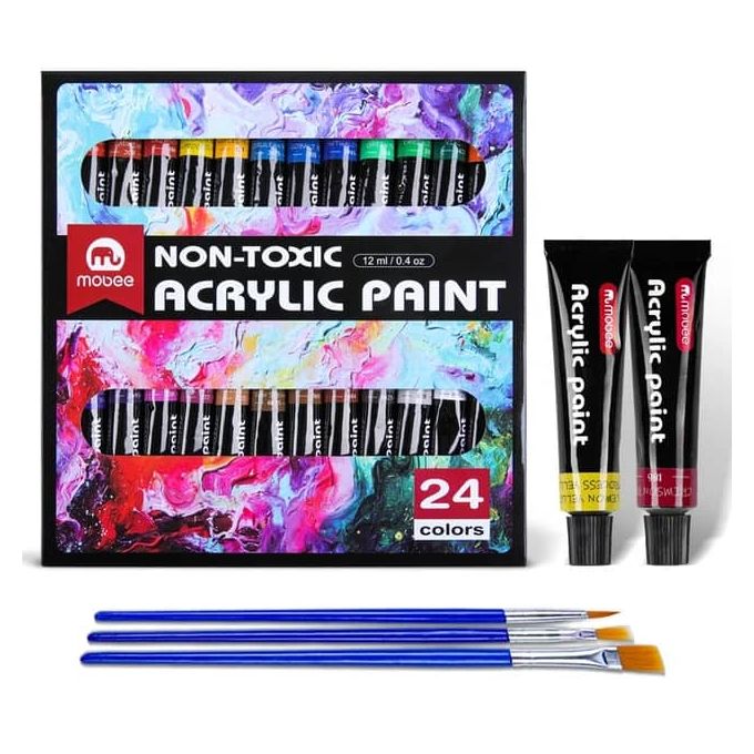 Acrylic Paint Set for Kids, Artists and Adults - 12 Vibrant Colors, 6 Brushes 3