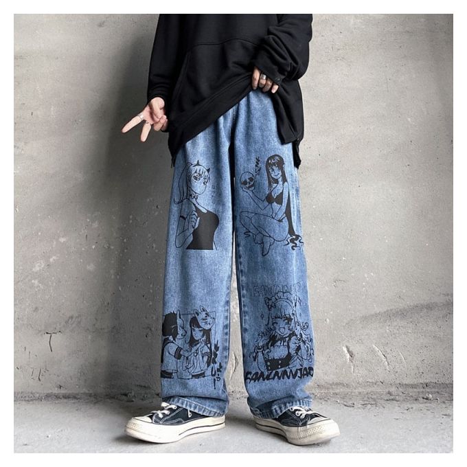 Fashion Japan Anime Girl Graffiti Jeans 