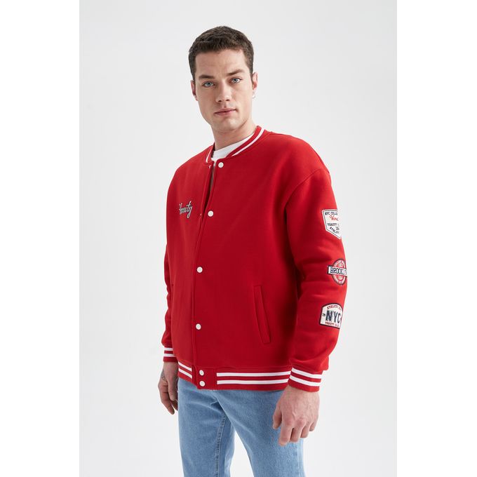 product_image_name-Defacto-Man Knitted Oversize Fit College Neck Long Sleeve Jacket -Red-1