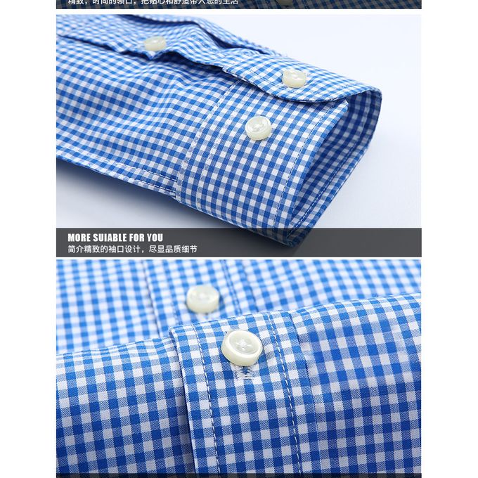 Fashion England Style Plaid Checkered Cotton Shirts Single Patch Pocket  Long Sleeve Standard-fit Button-down Men's Casual Striped Shirt(18-230)