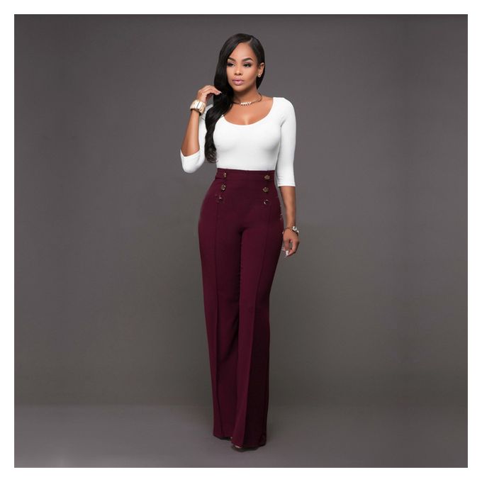 Fashion Solid Color Women Waist Wide Leg Pants Slim Office Formal Ladies  Hot Pants