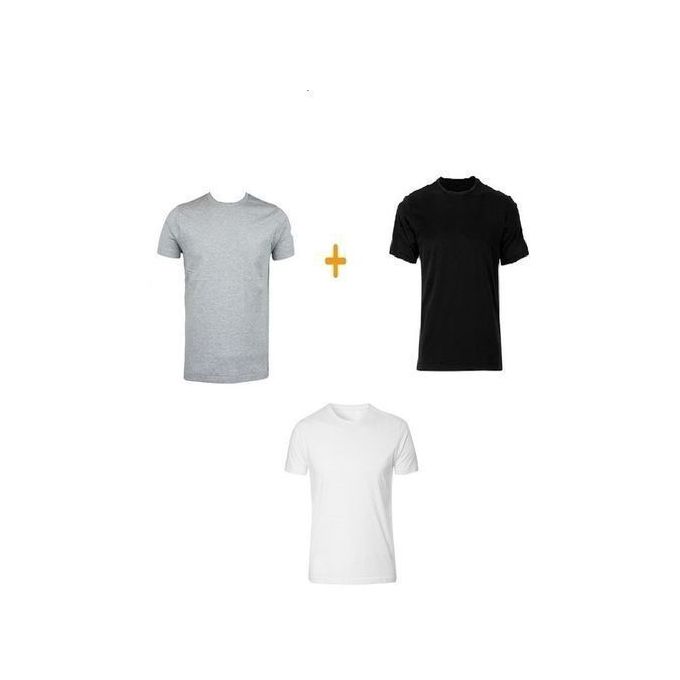 product_image_name-Fashion-Men's Plain Round Neck Shirts (3 Packs) -White, Black & Grey-1