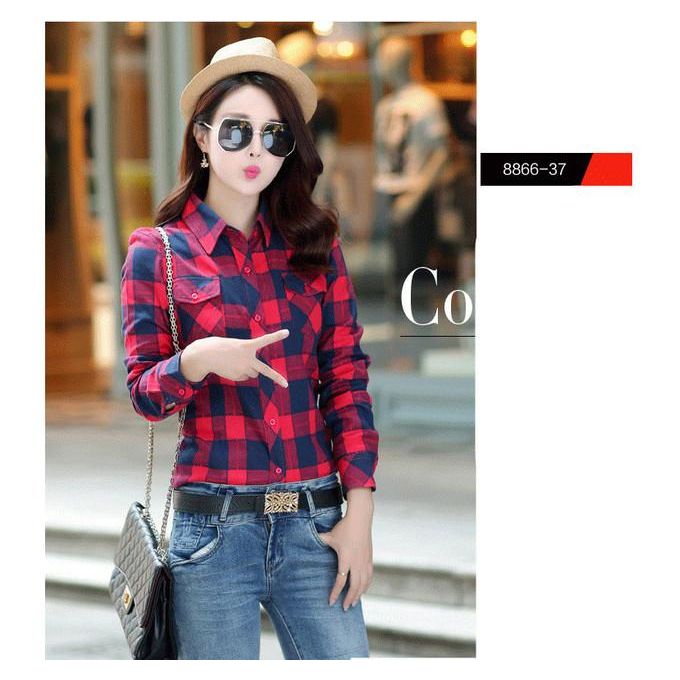 Generic Girls Long Sleeve Cotton Checkered Shirts Blouse British Women's  Casual Plaid Shirt Clothes For Female