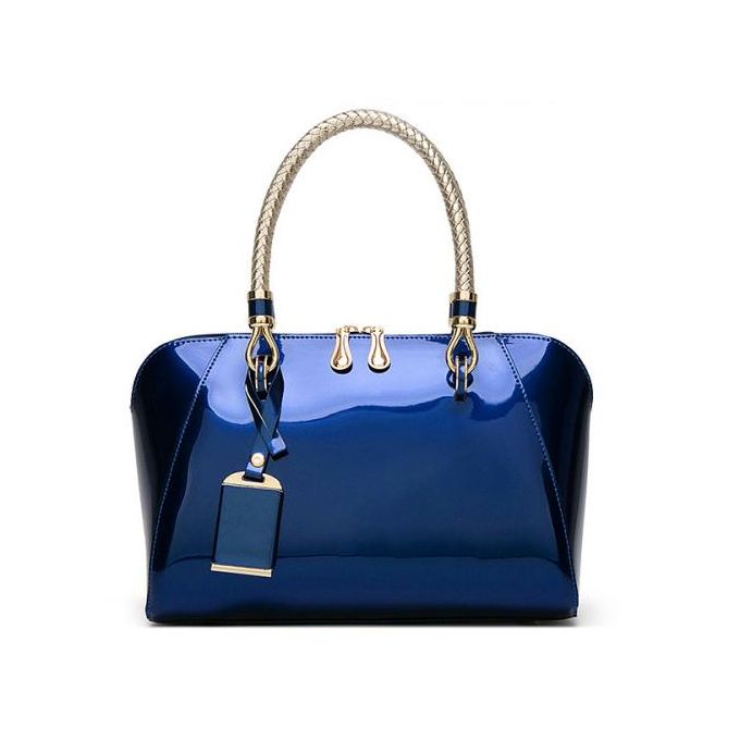 product_image_name-Fashion-High Quality Patent Leather Top Handle Shiny Handbag - Blue-1