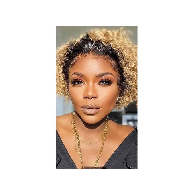 product_image_name-Generic-Hair Wig Curly Short Hair Wig With 13 By 1 Frontal - Gold-1